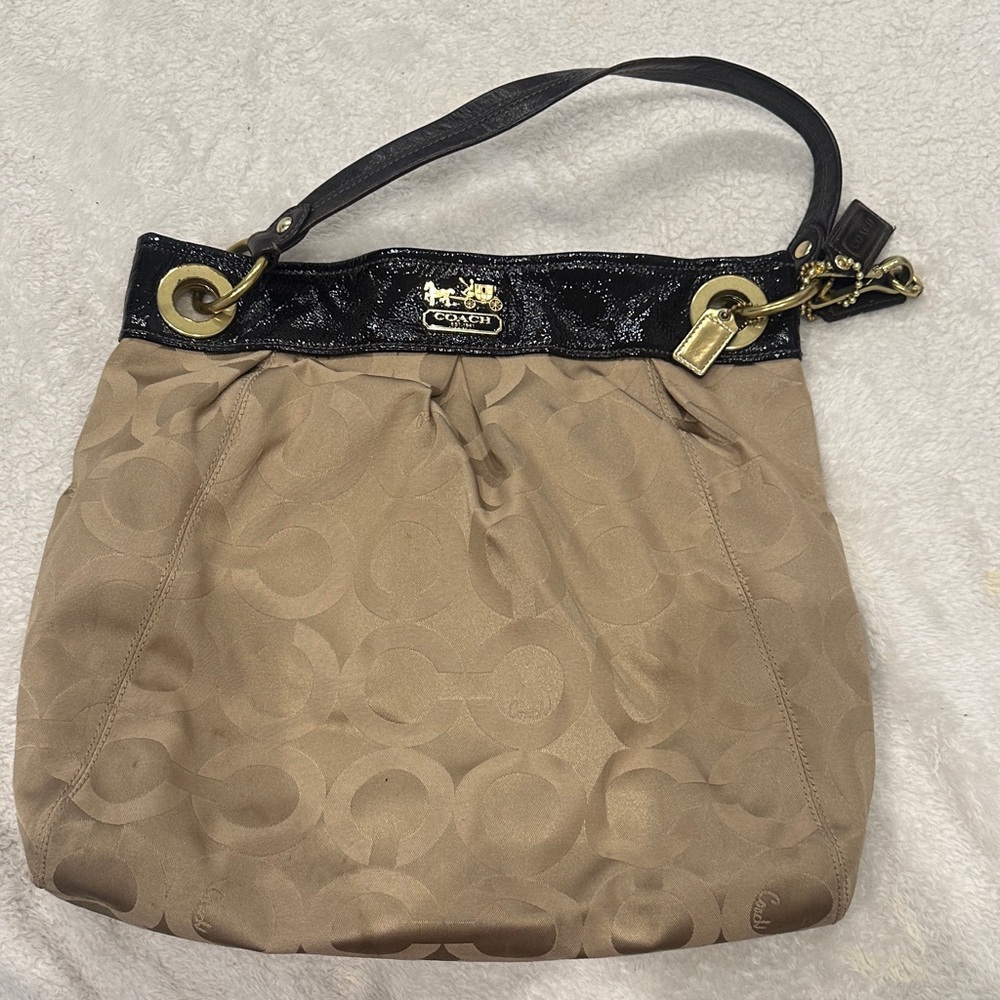 Authentic vintage Coach Tan and Black Signature Shoulder Bag